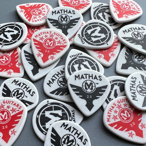 Jazz Maxx - Mathas Guitars - Guitar Picks - Flight Logo - 2.0 mm - White - Black Red Graphics