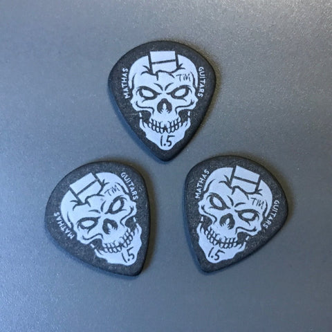 “Jazz Maxx” - Mathas Guitars - Guitar Picks - “SkullDuggery” Logo - 1.5 mm - BLACK - White Graphics