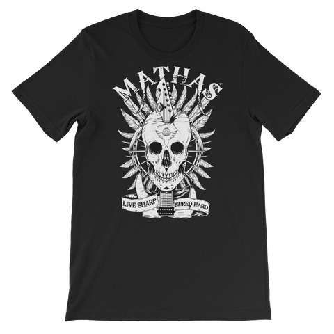 Mathas Guitars - Tee - T-Shirt - TShirt - Shirt - Streetwear - Live Sharp Shred Hard - Skül Sprt - Skullduggery - Flight To Fight